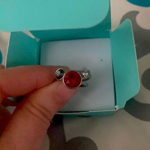 Set of silver rings with rhinestone detail